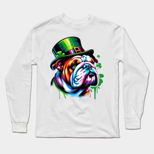 English Bulldog Celebrating Saint Patrick's Day Long Sleeve T-Shirt